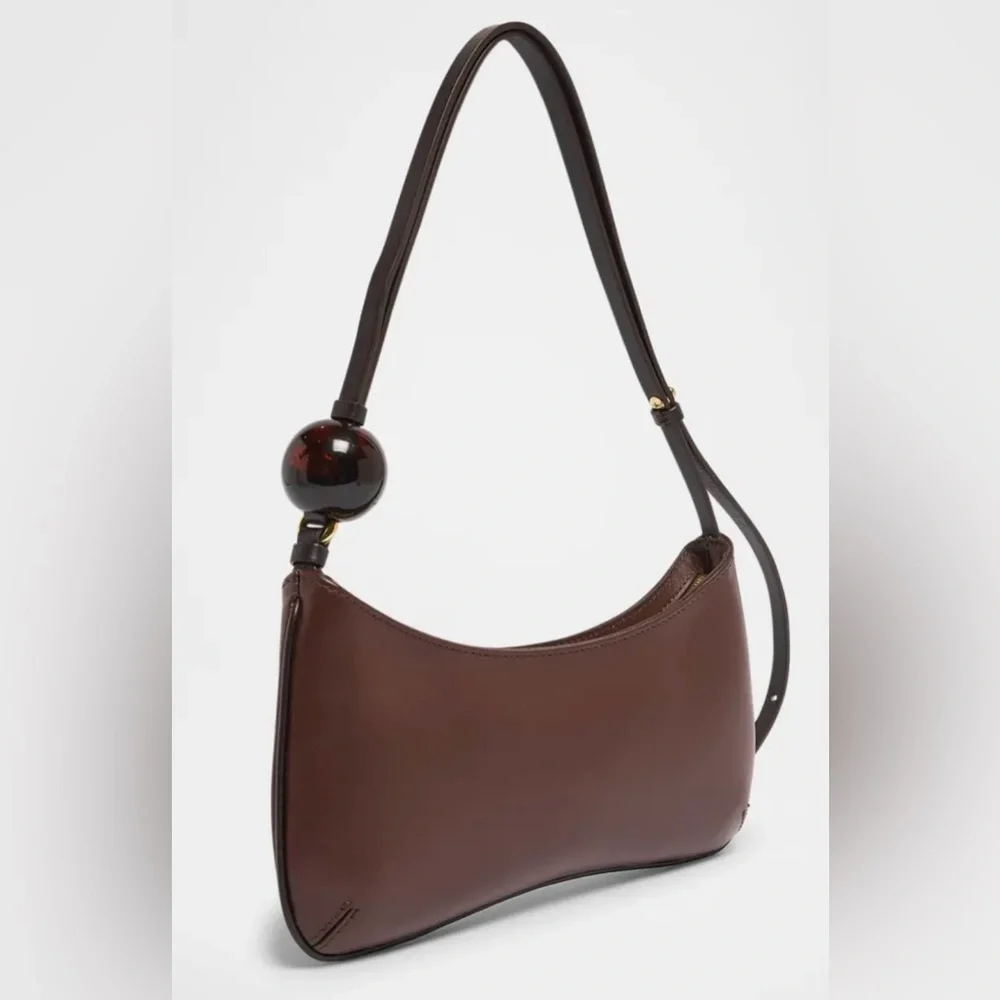 Jacquemus Brown Leather Shoulder Bag with Amber Bead Accents - Picture 3 of 8
